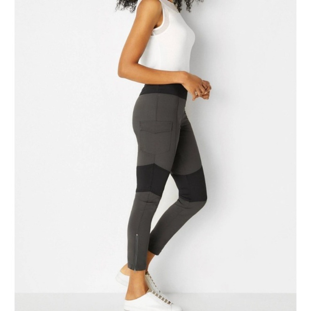 Anatomie Womens Andrea Contrast-Panel Legging Grey Black Cargo Zip Ankle Large